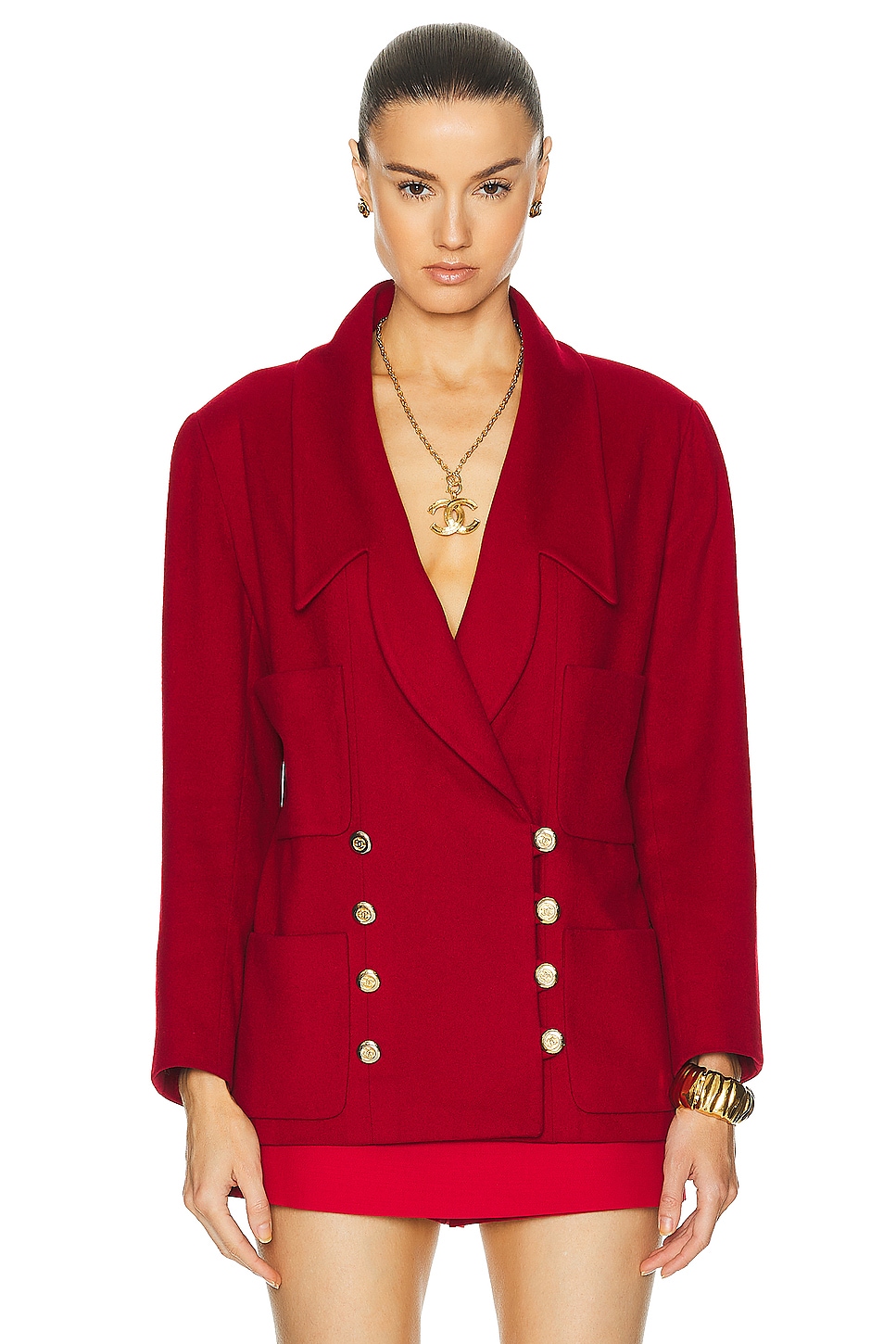 Image 1 of FWRD Renew Chanel 1989 Cashmere Button Short Coat in Red