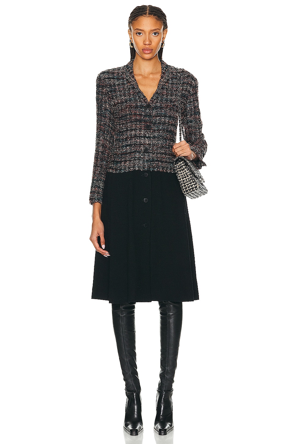 Image 1 of FWRD Renew Chanel Boucle Mix Tweed Coat in Multi Black