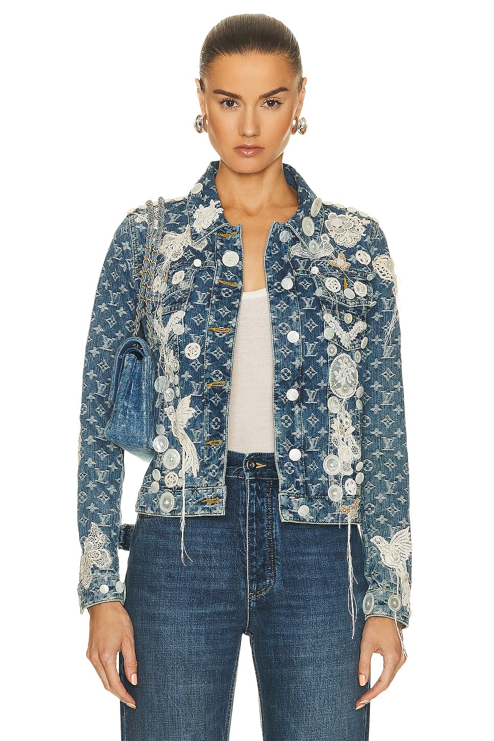 FWRD Renew Louis Vuitton Monogram Denim Jacket in Blue | FWRD