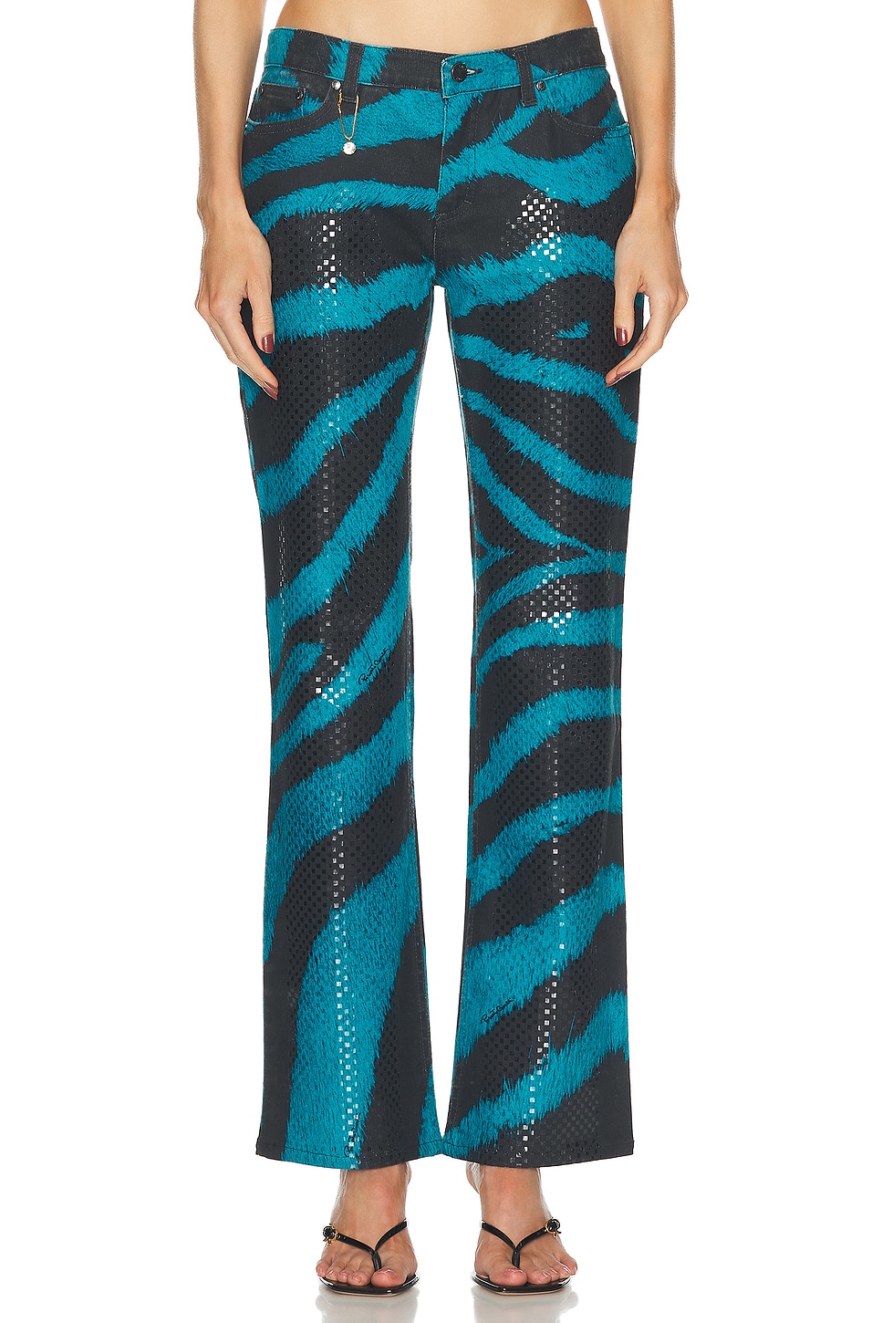 Image 1 of FWRD Renew Roberto Cavalli Shimmer Zebra Pant in Blue