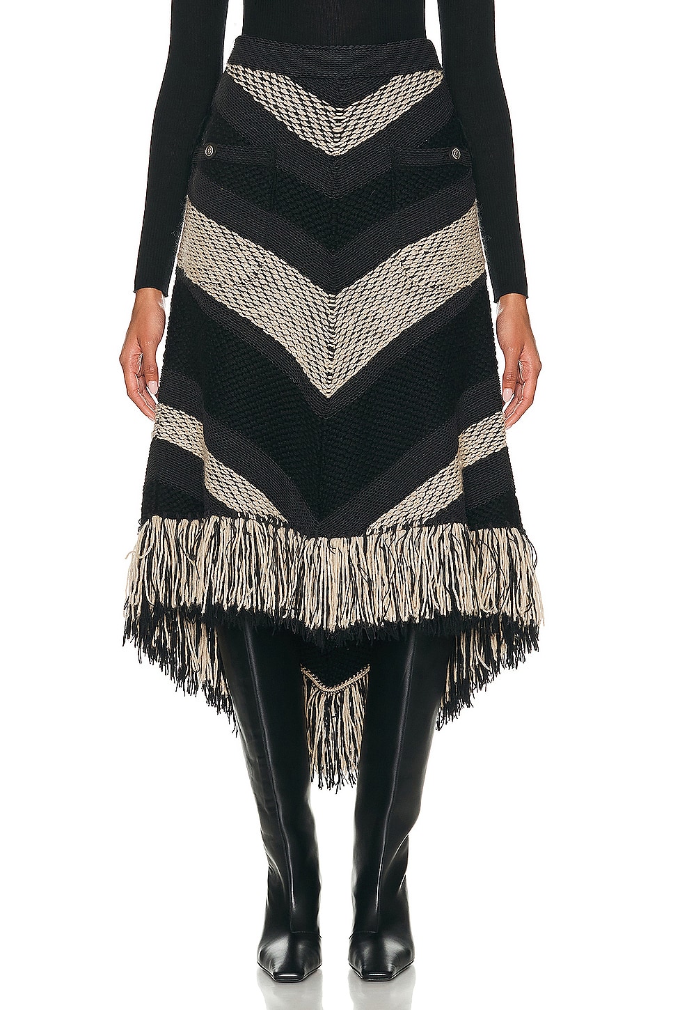 Image 1 of FWRD Renew Chanel Knit Fringe Skirt in Black & Brown