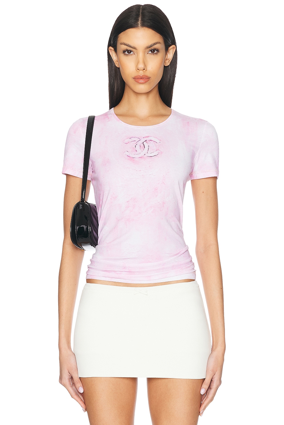 Image 1 of FWRD Renew Chanel Coco Mark Tie-Dye T-Shirt in Pink