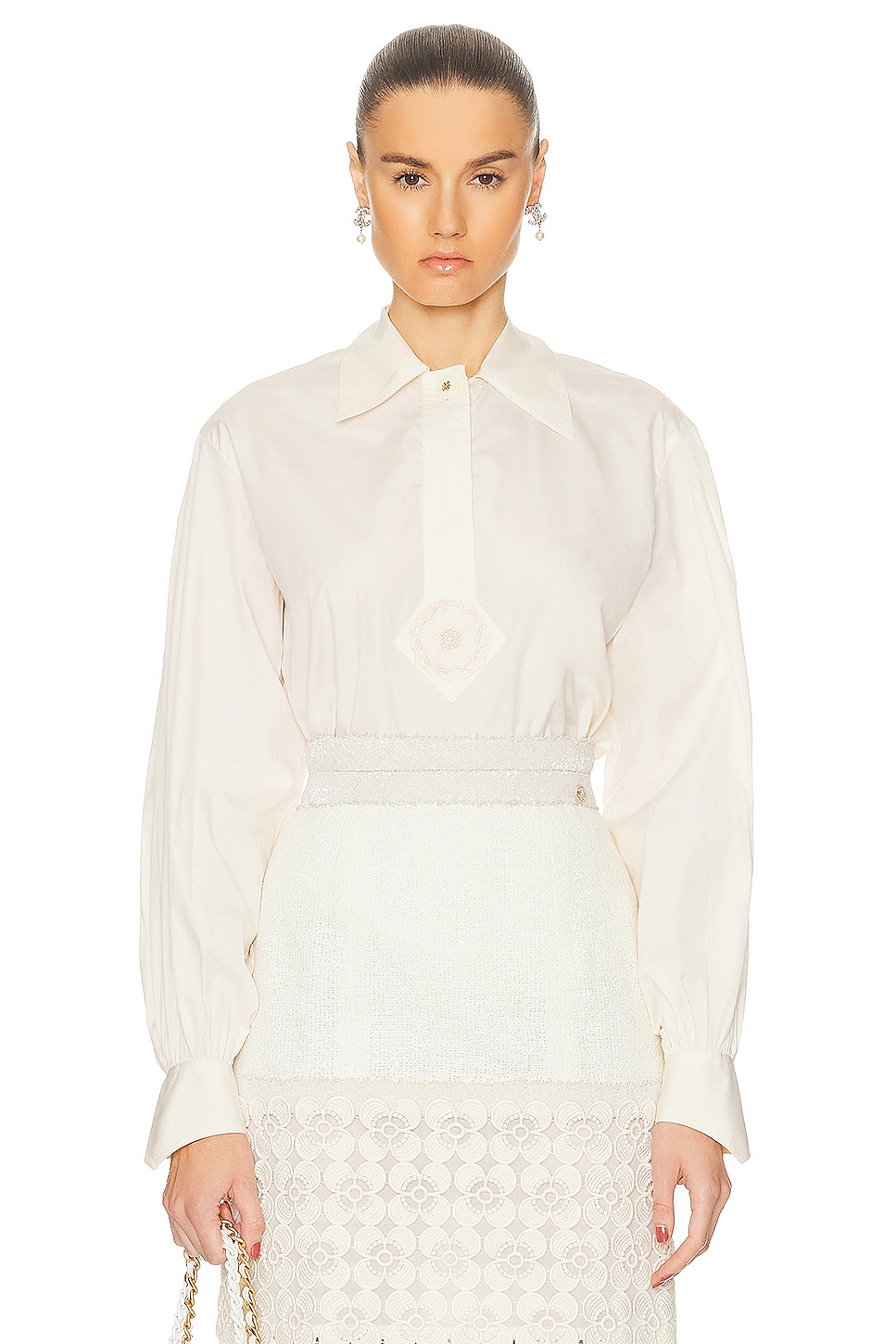 Image 1 of FWRD Renew Chanel Balloon Sleeve Shirt in Ivory