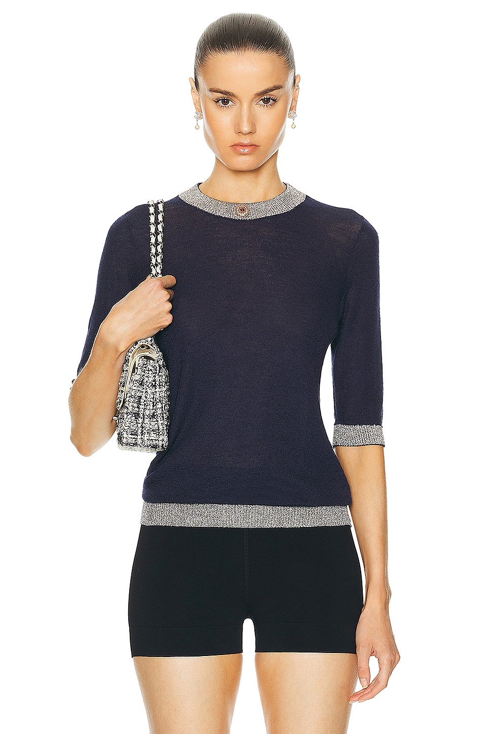 Image 1 of FWRD Renew Chanel Cashmere Knit Top in Navy