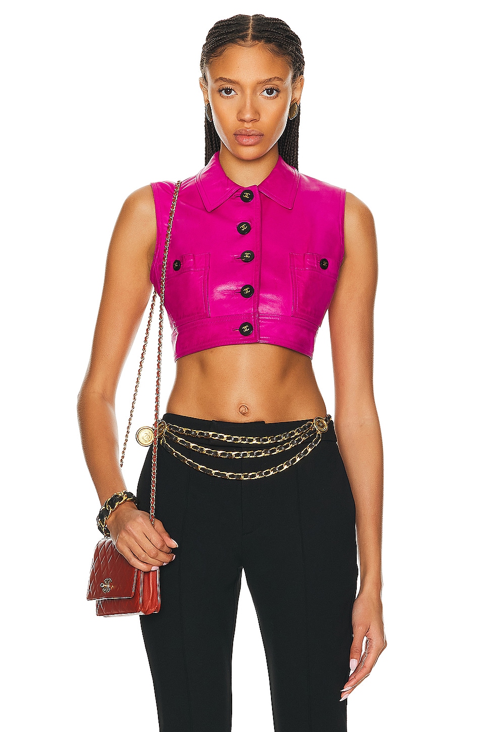 Image 1 of FWRD Renew Chanel 1995 Cropped Vest in Pink