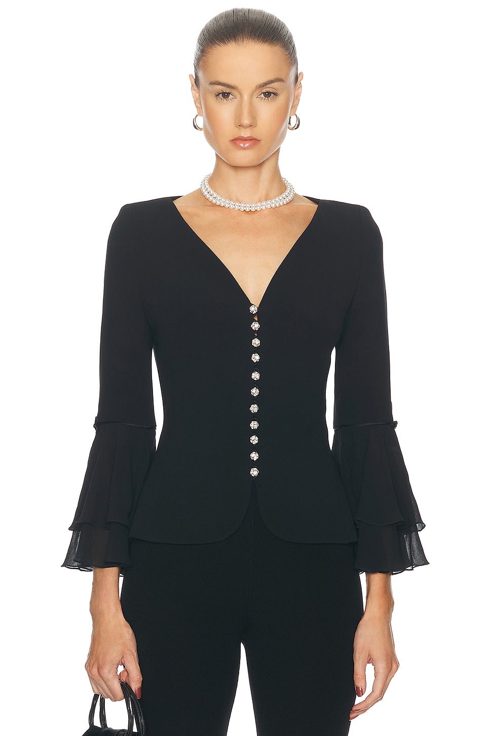 Image 1 of FWRD Renew Escada Ruffle Blouse in Black