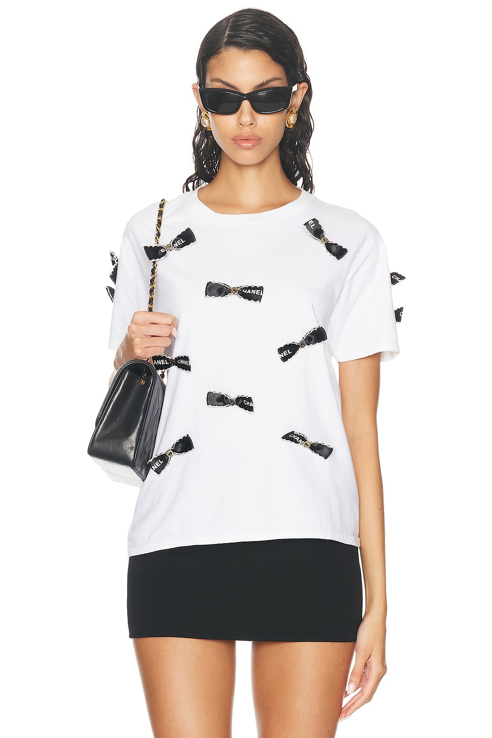 Image 1 of FWRD Renew Chanel CC Bow T-Shirt in White