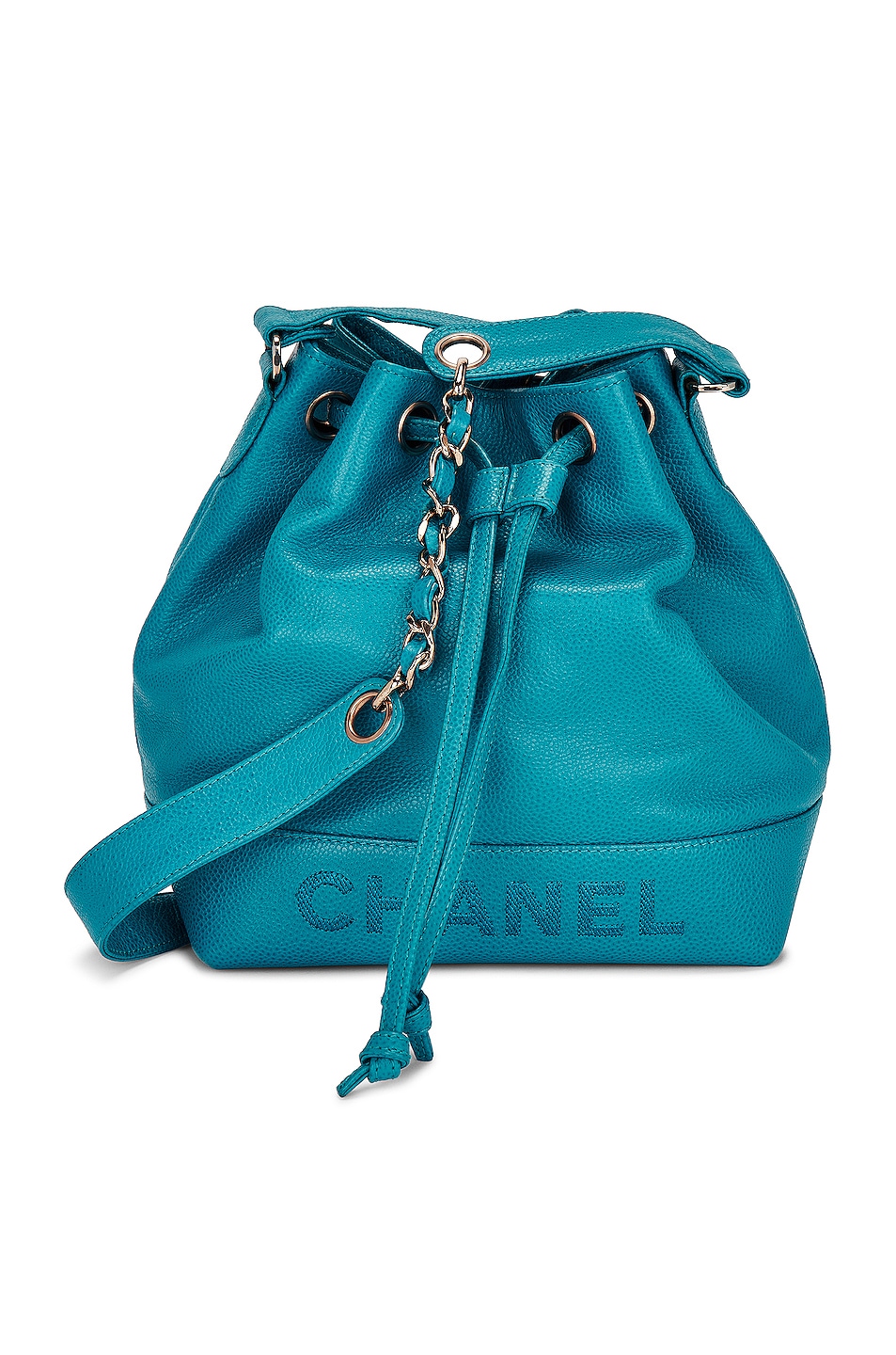 Vintage Caviar Drawstring Bucket Bag in Blue