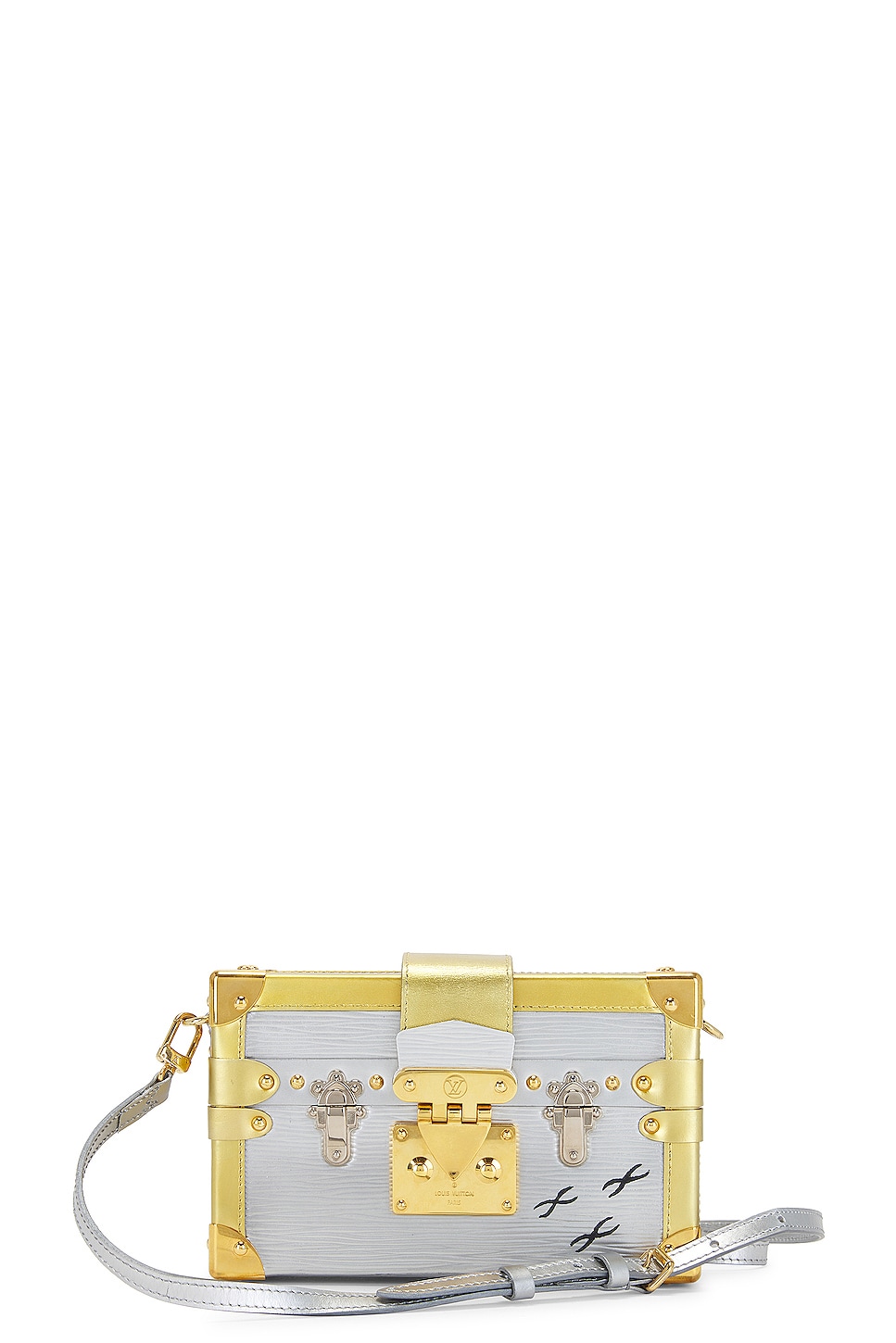 Petite Malle Shoulder Bag in Metallic Silver