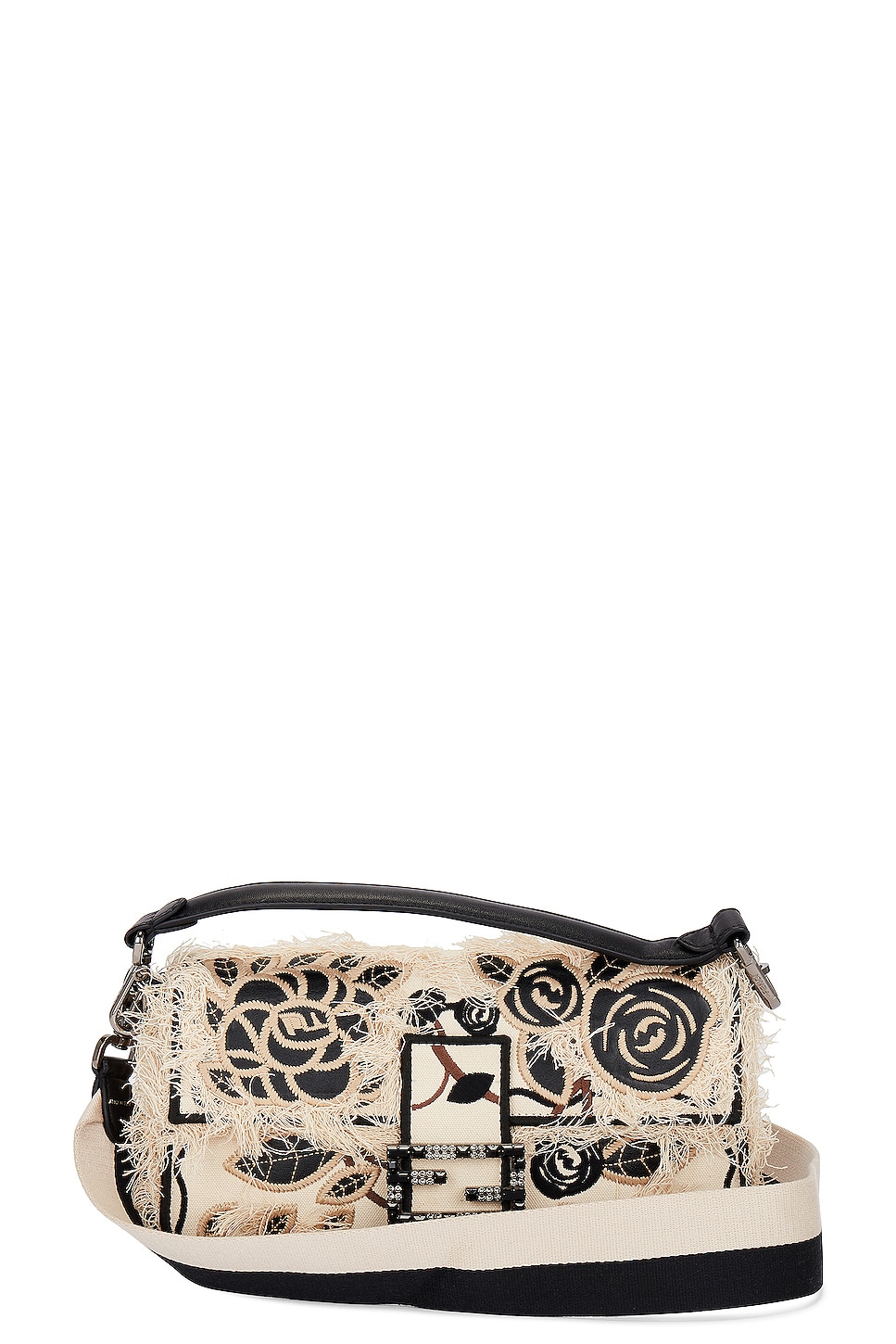 Fendi Floral Embroidered Baguette Bag in Ivory