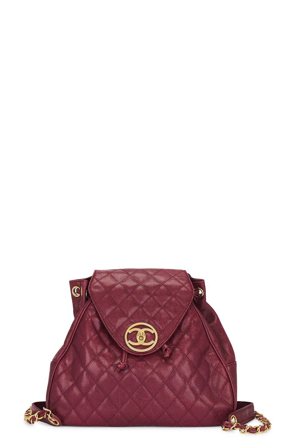 Drawstring Caviar Backpack in Burgundy