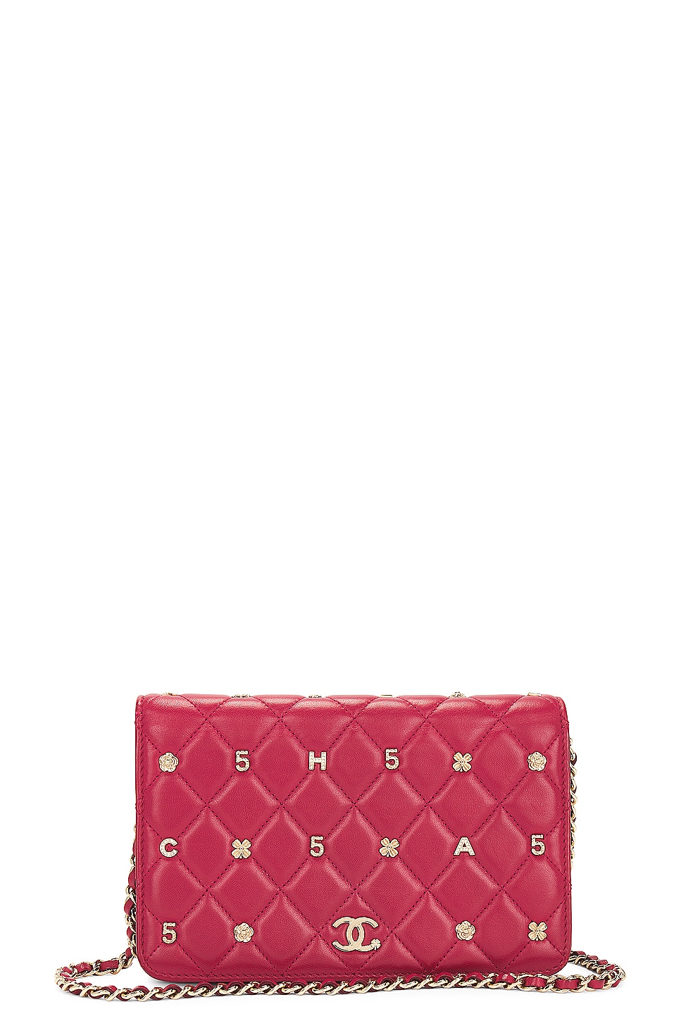 chanel Chanel Lambskin Studded Clover Wallet On Chain