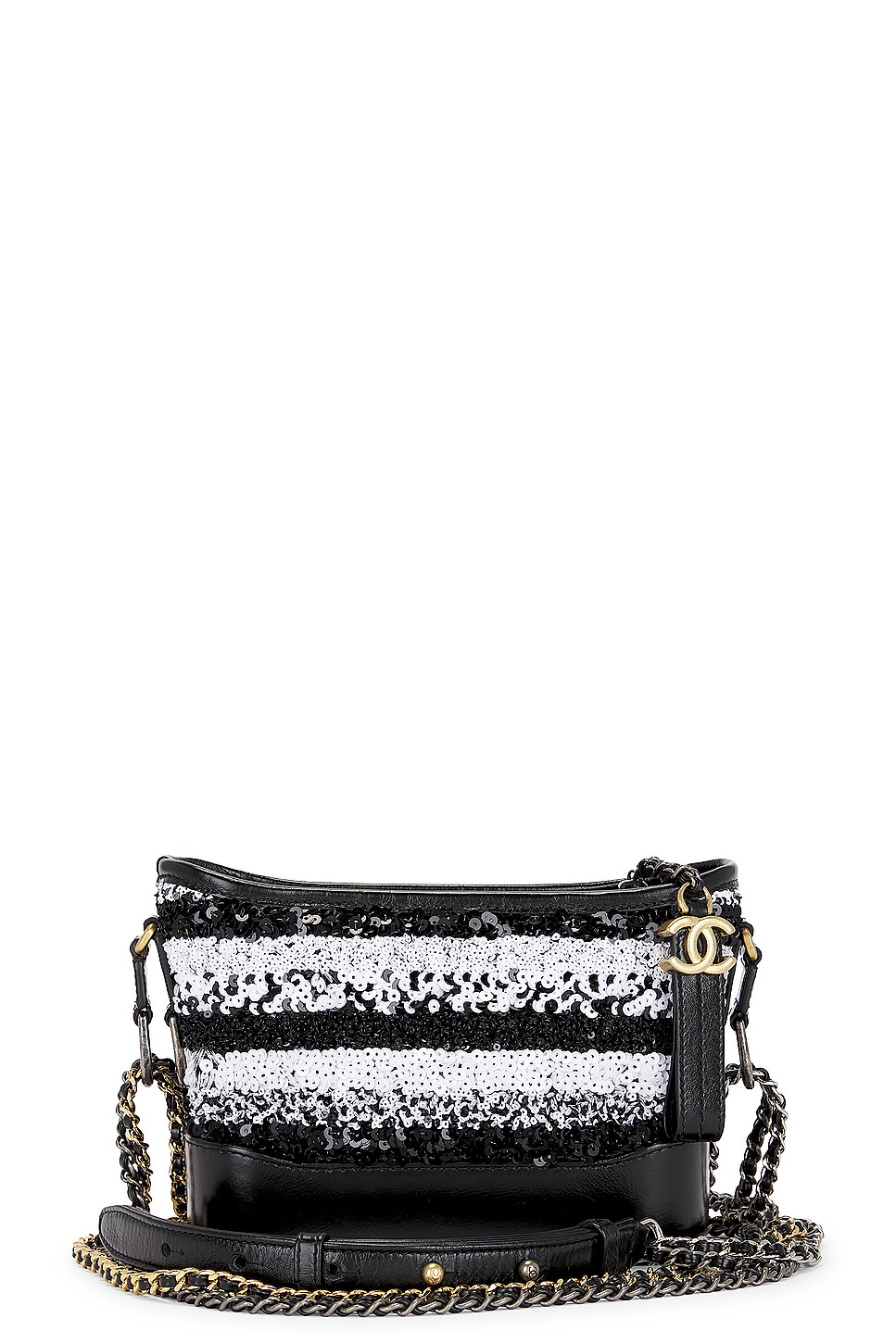 Sequin Calfskin Gabrielle Hobo Bag in Black