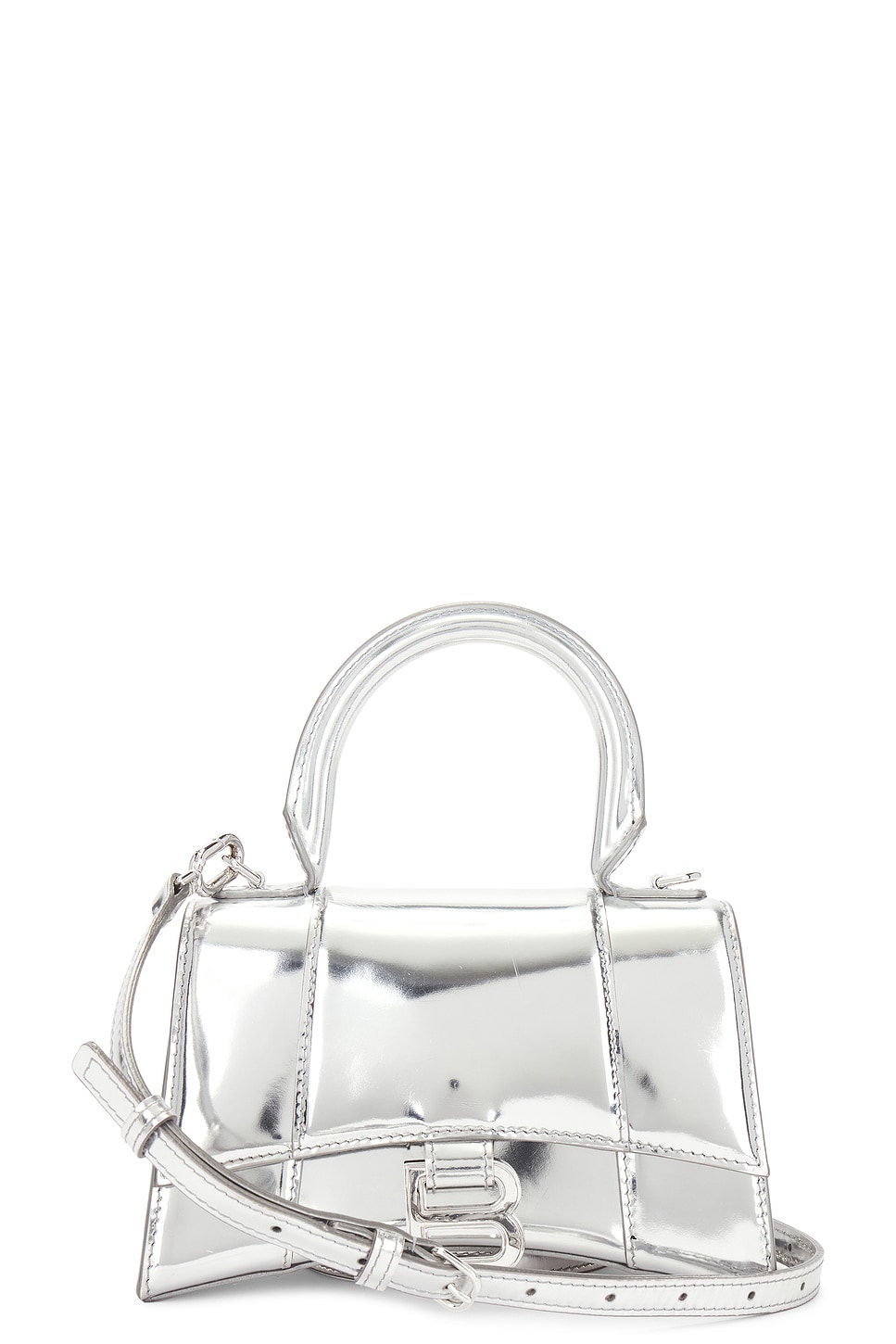 Xs Hourglass Top Handle Bag in Metallic Silver