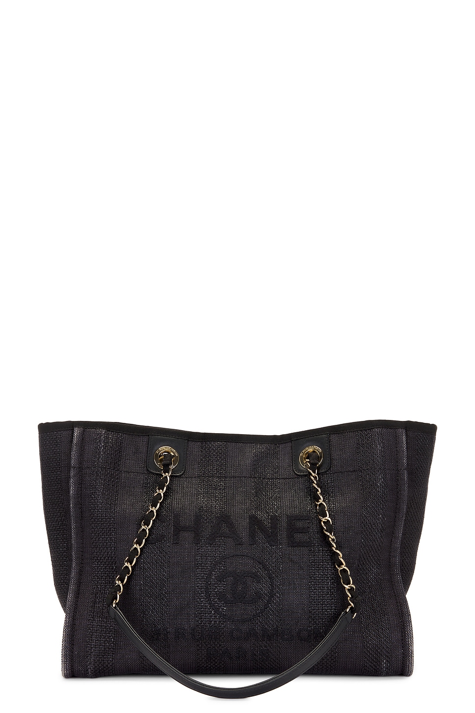 Pre-owned Chanel Deauville Mm Straw Tote Bag In Black