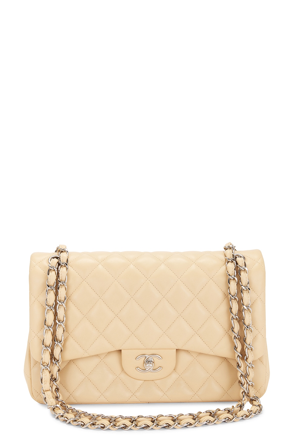 Pre-owned Chanel Quilted Chain Double Flap Shoulder Bag In Tan