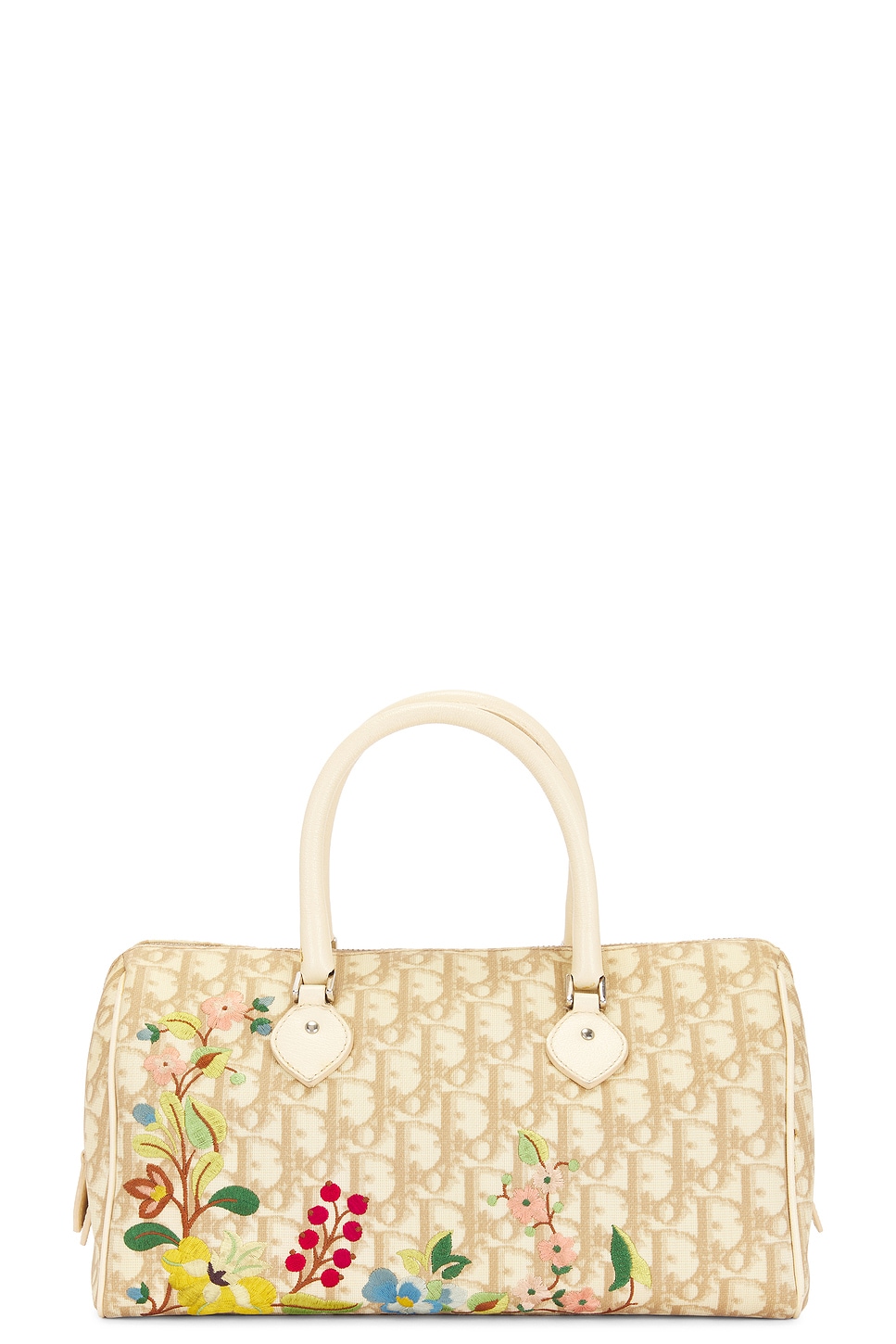 Dior Floral Embroidered Boston Bag In Beige