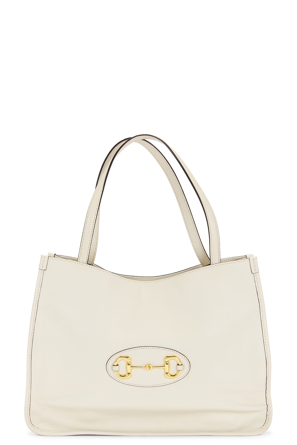 Pre-owned Gucci Horsebit Calfskin Leather Tote Bag In White