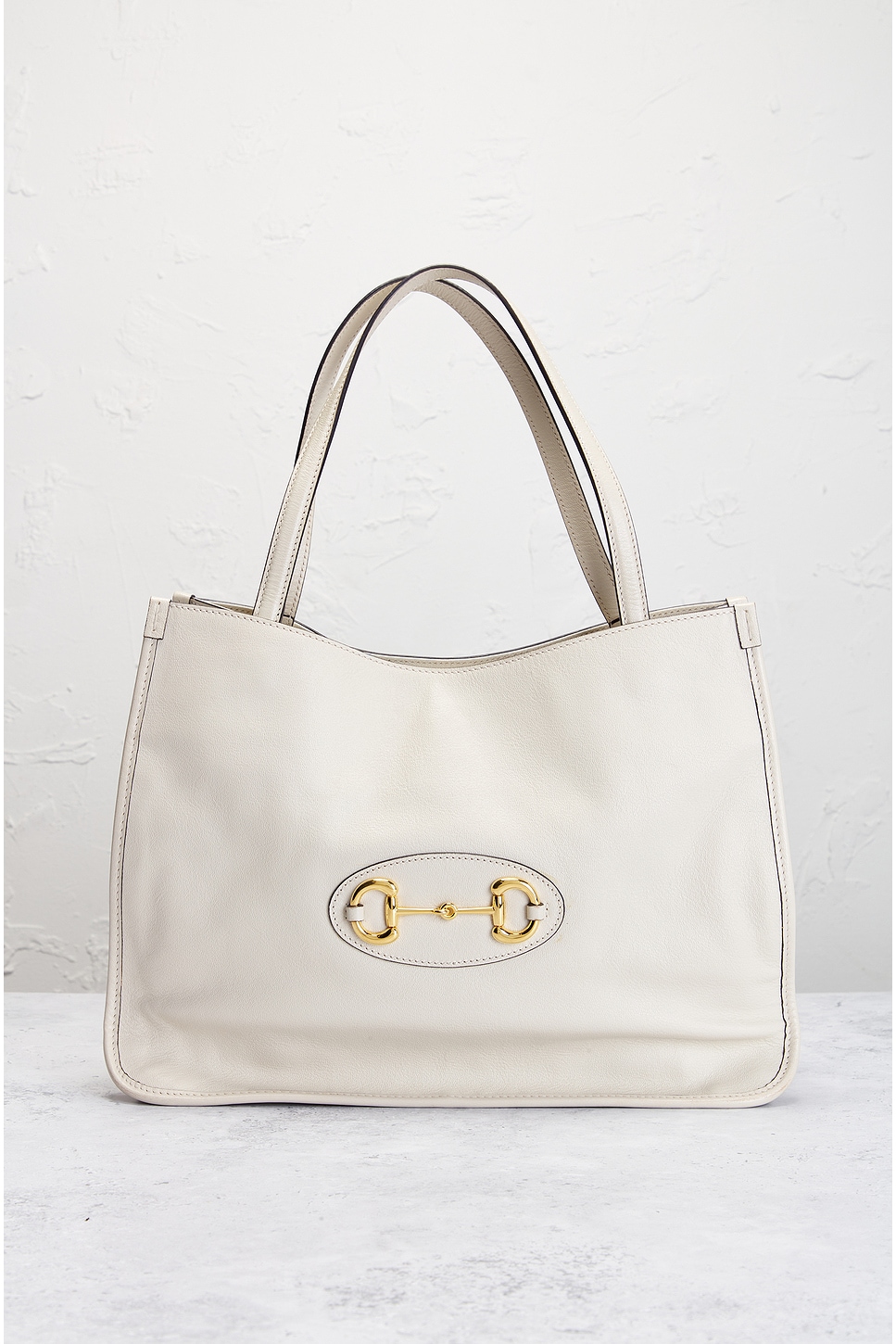 Pre-owned Gucci Horsebit Calfskin Leather Tote Bag In White
