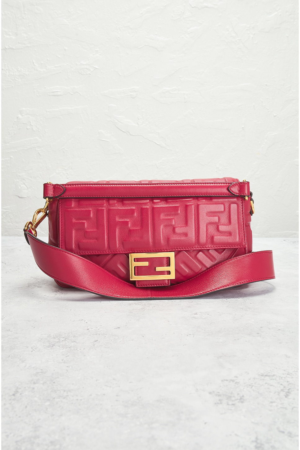 Shop Fendi Zucca Baguette Shoulder Bag In Red