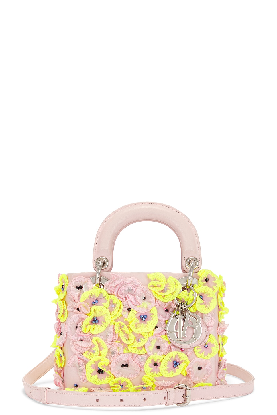 Dior Lady Flower Motif 2 Way Handbag In Pink