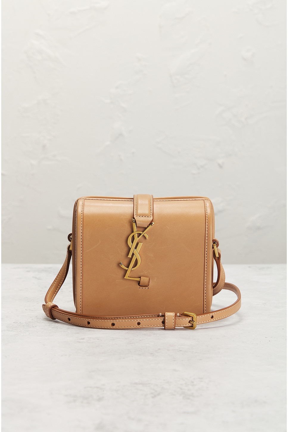 Shop Saint Laurent Mini Box Bag In Vintage Brown Gold