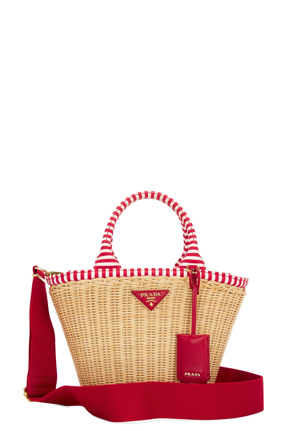 Prada Straw 2 Way Handbag In Red