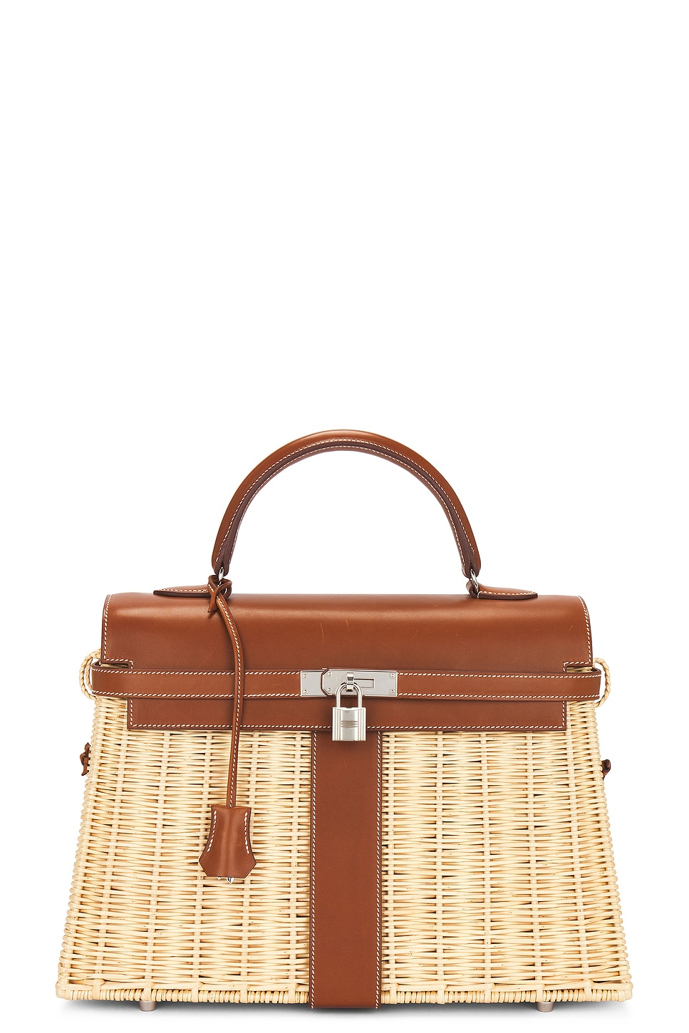 Pre-owned Hermes Straw Z Stamp Kelly Picnic 35 Handbag In Fauvre Barenia