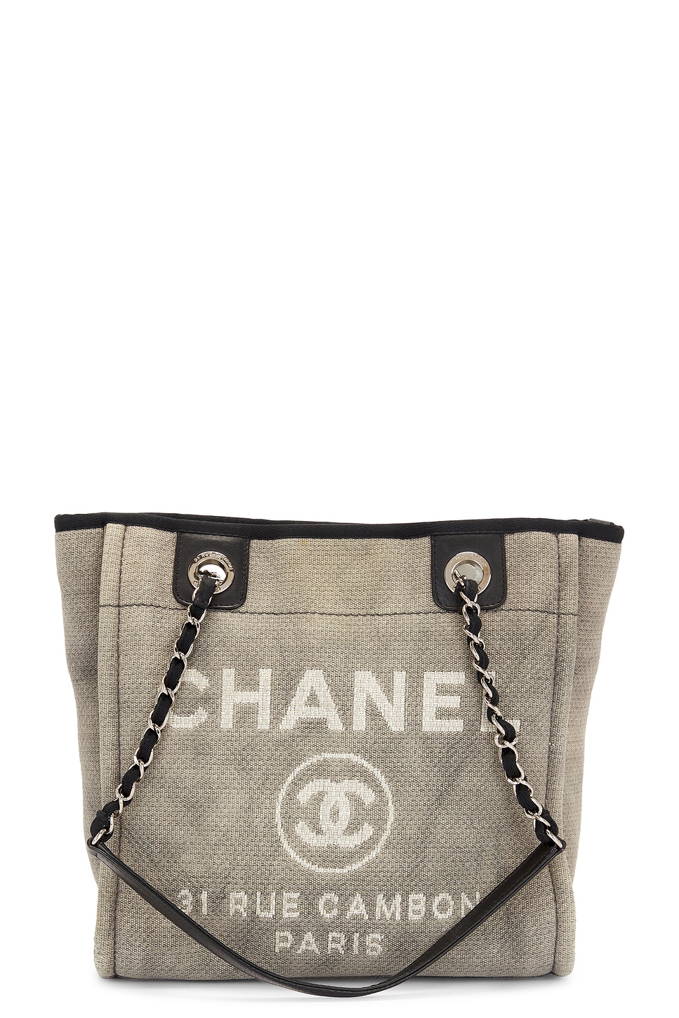 Pre-owned Chanel Deauville Pm Chain Tote Bag In Grey