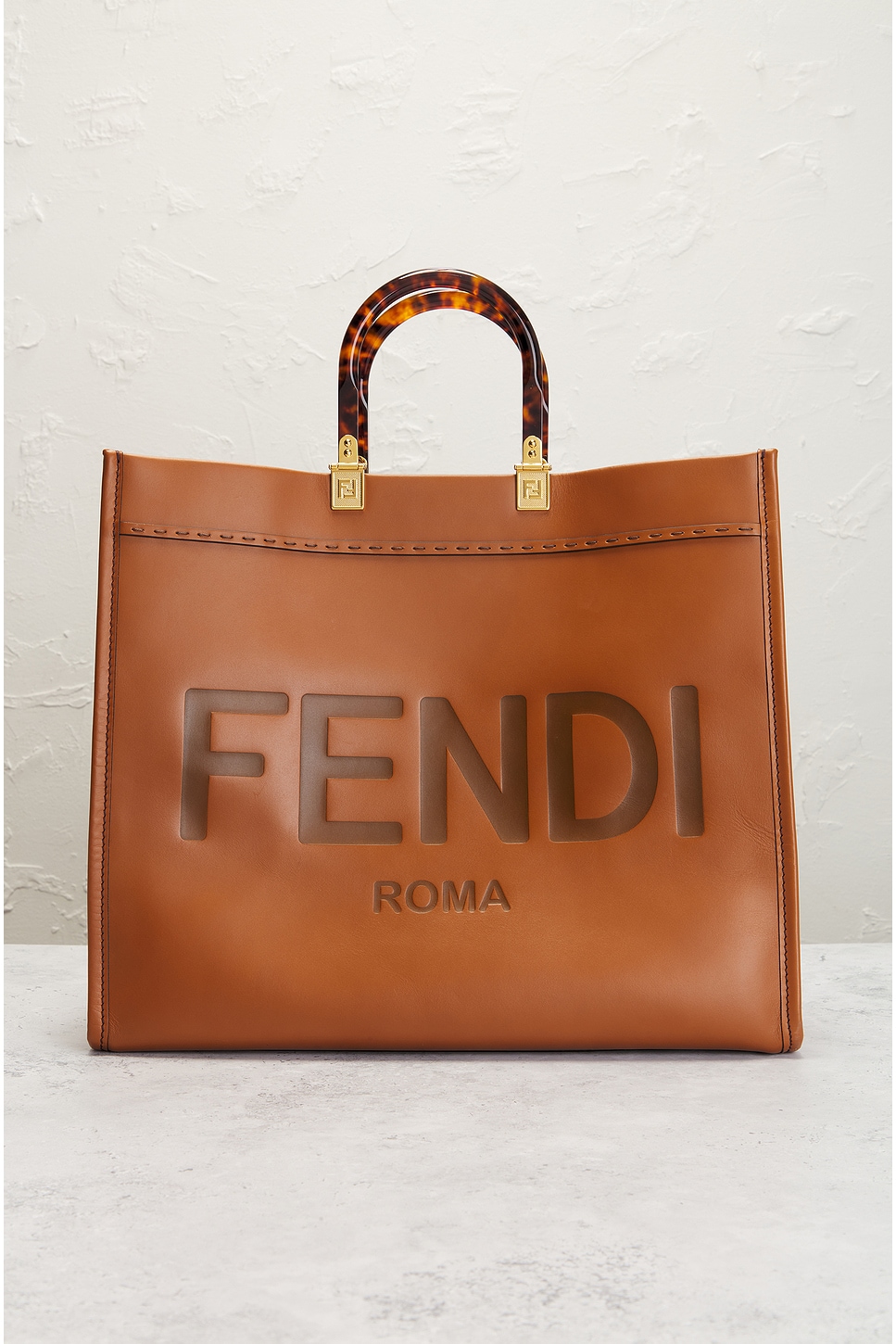 Shop Fendi Sunshine Shopper Tote Bag In Brown