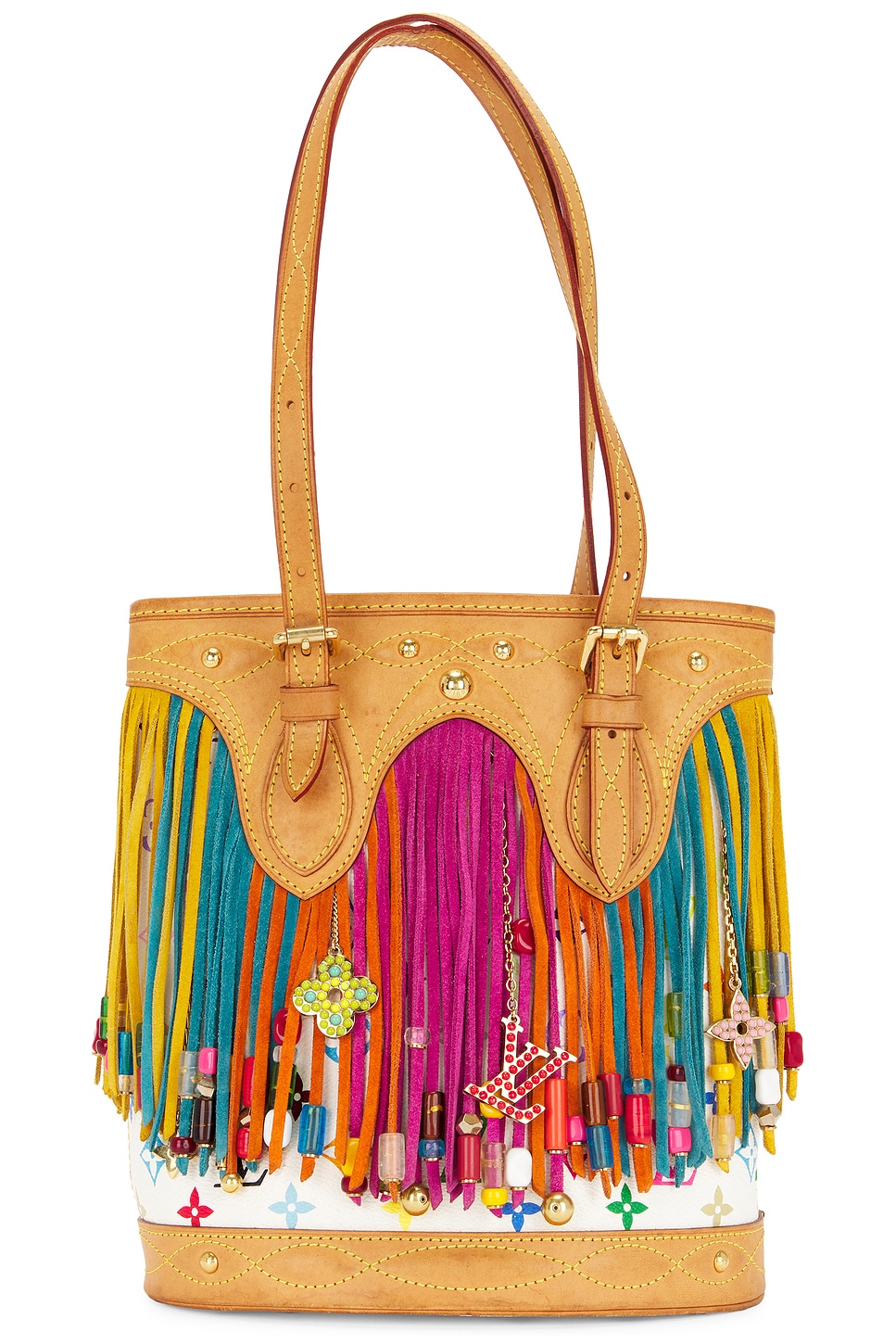 Pre-owned Louis Vuitton Monogram Fringe Tote Bag With Pouch In Multi