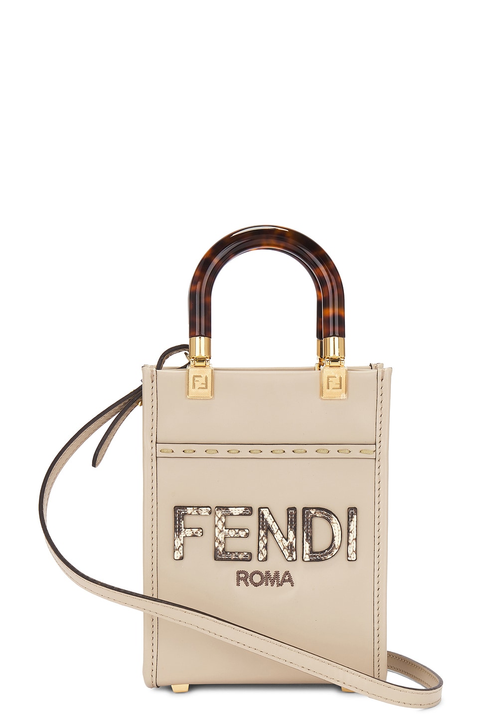 Shop Fendi Mini Sunshine Shopper Tote Bag In Nude