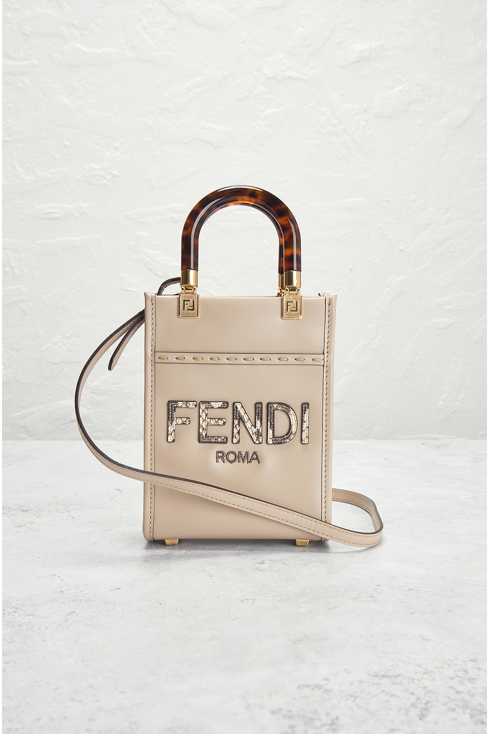 Shop Fendi Mini Sunshine Shopper Tote Bag In Nude