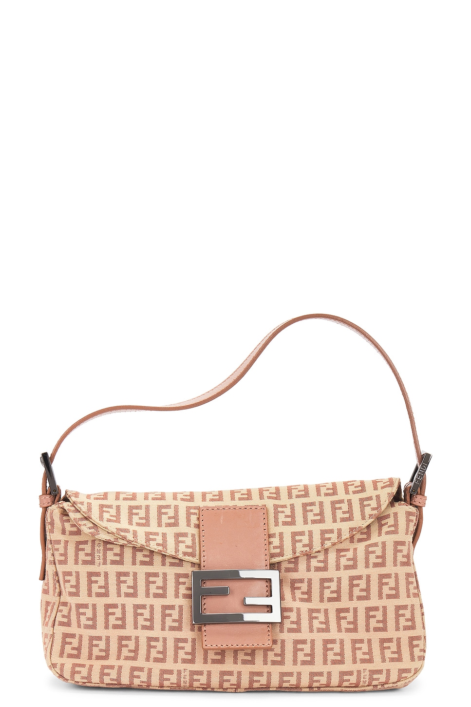 Shop Fendi Zucchino Baguette Shoulder Bag In Tan