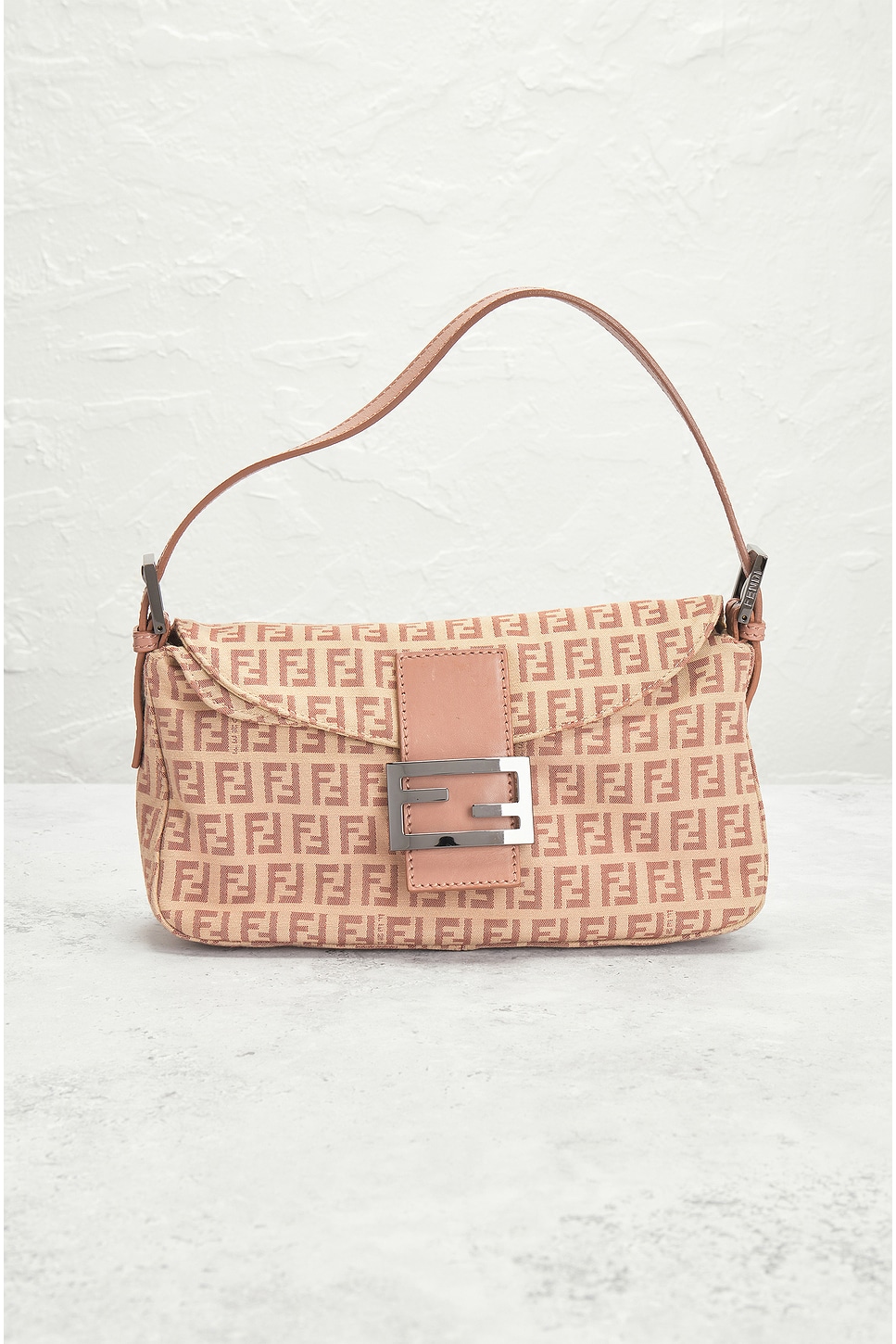 Shop Fendi Zucchino Baguette Shoulder Bag In Tan