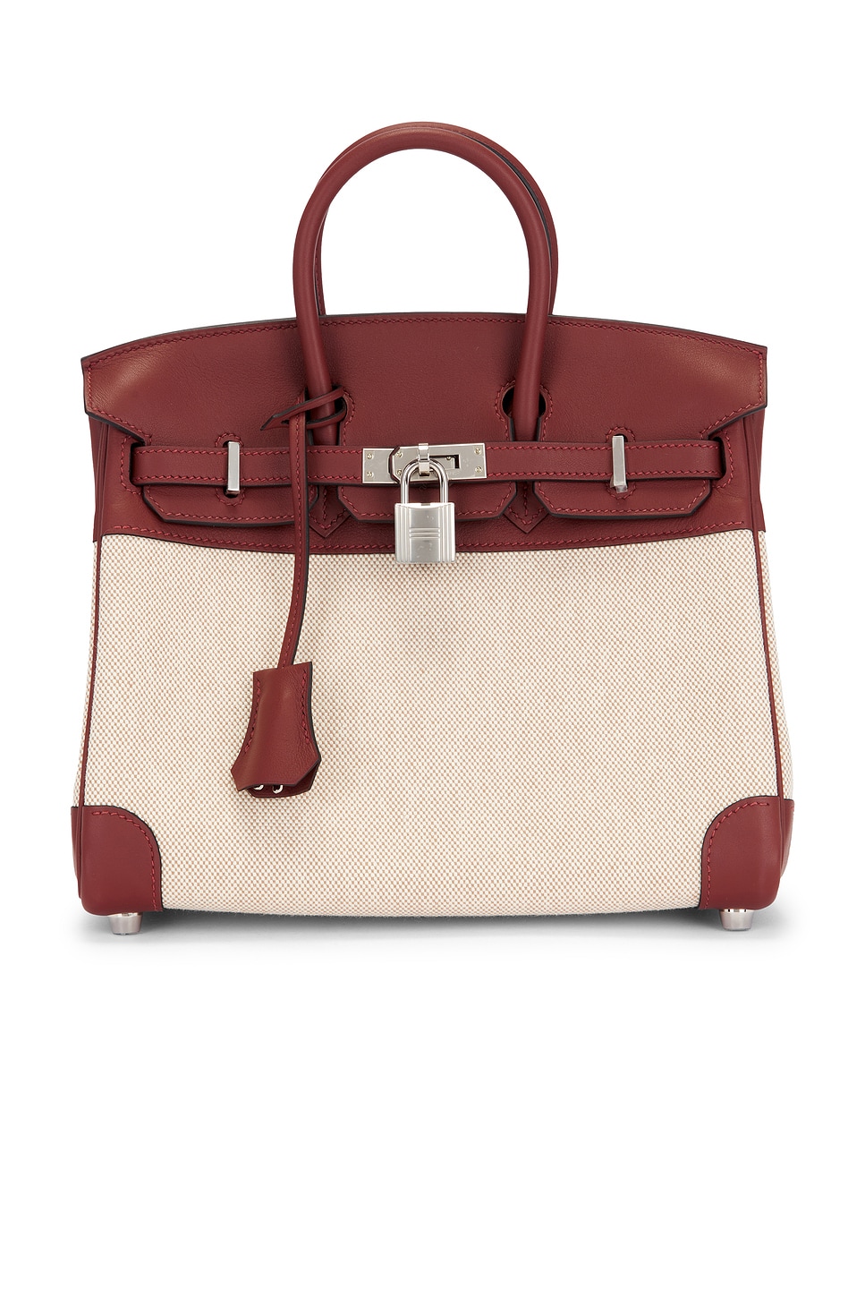 Birkin 25 Swift Toile Handbag in Burgundy