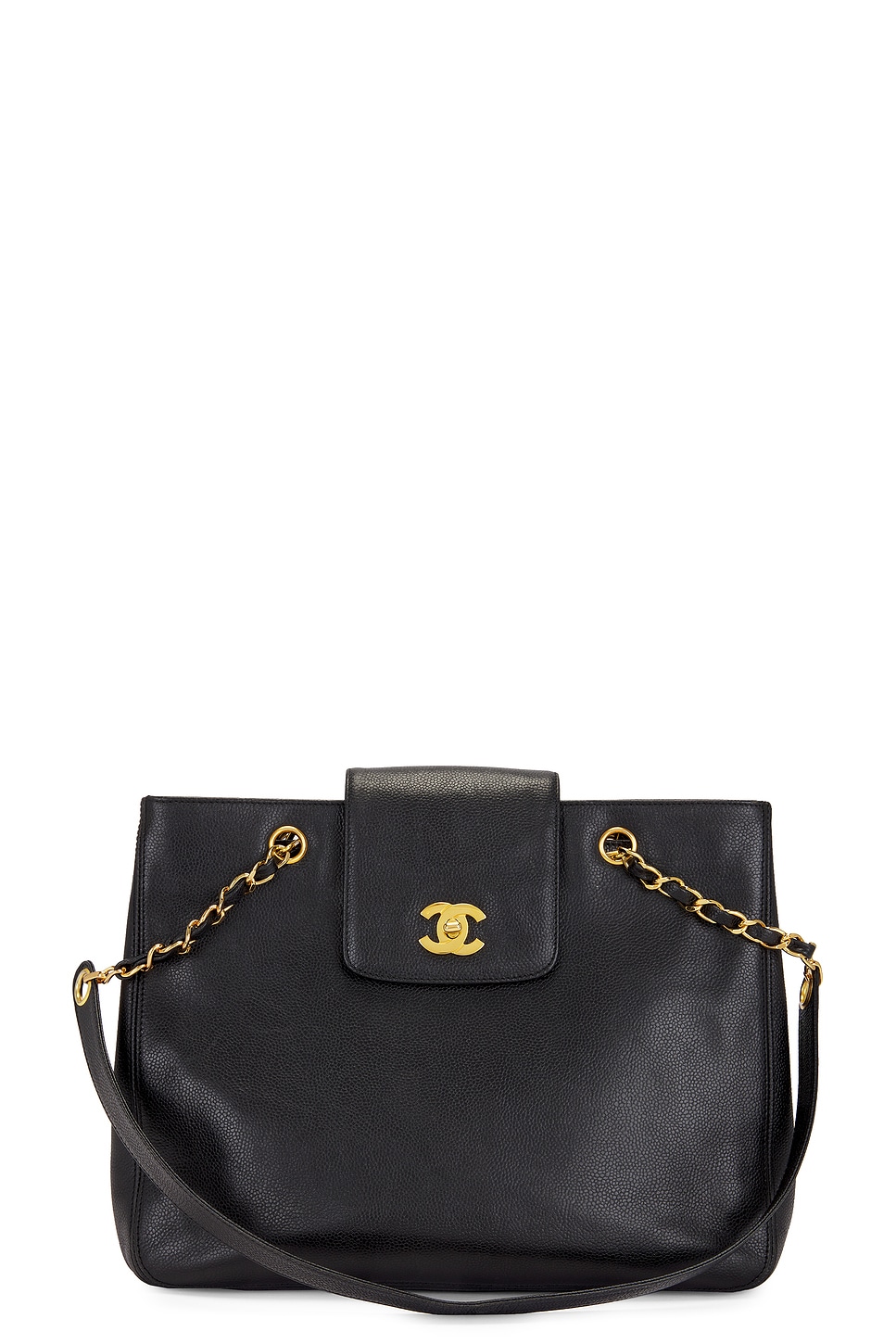 Pre-owned Chanel Leather Chain Tote Bag In Black