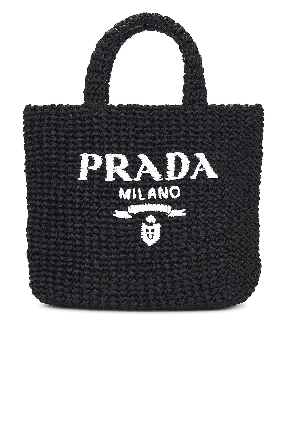 Shop Prada Crocheted Raffia Tote Bag In Black