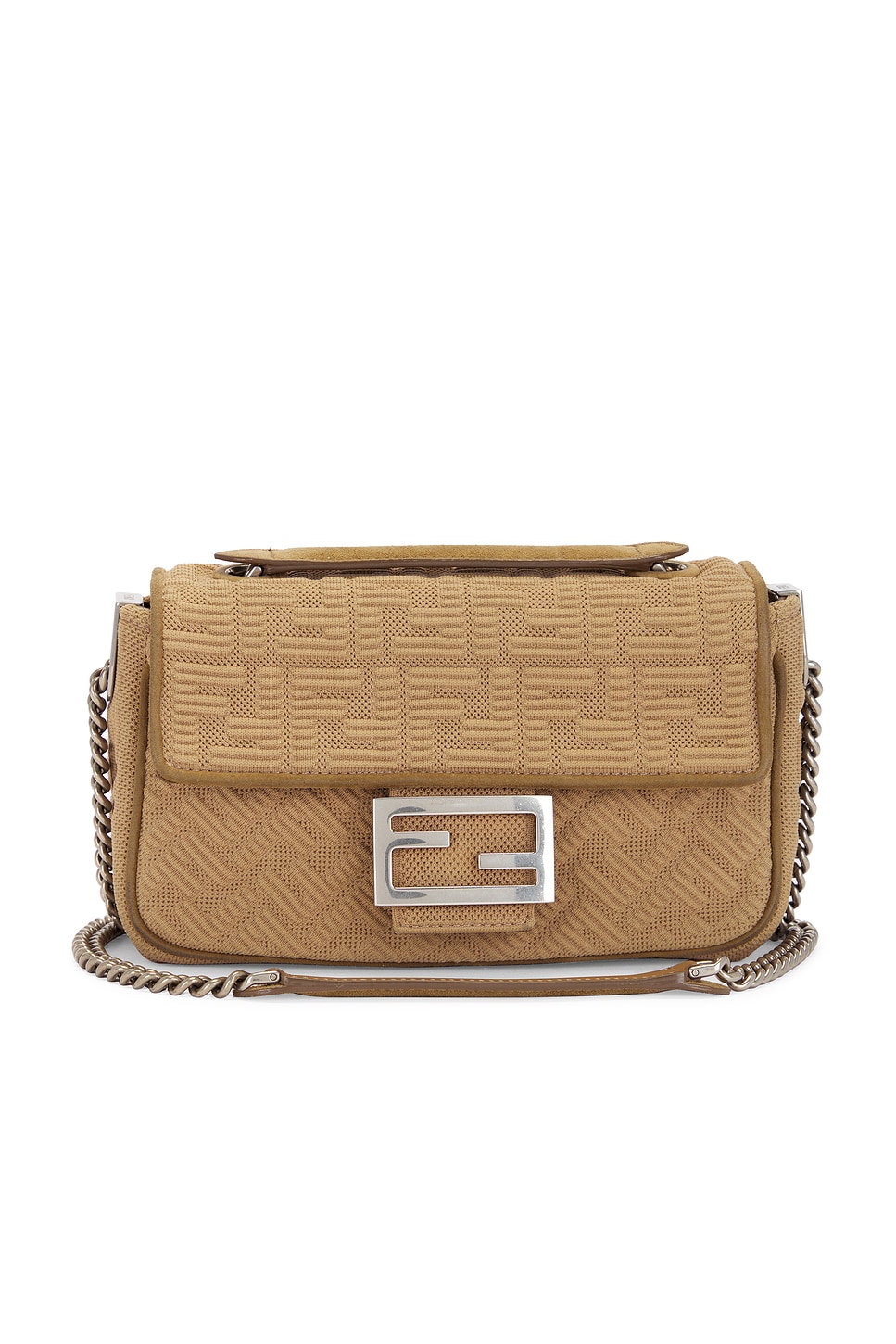 Shop Fendi Midi Chain Baguette Shoulder Bag In Taupe