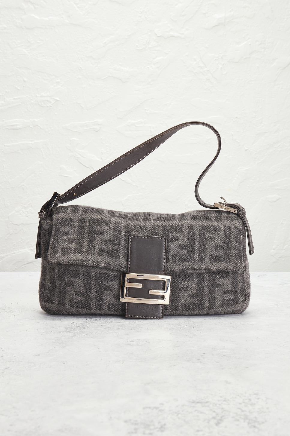 Shop Fendi Zucca Baguette Shoulder Bag In Grey