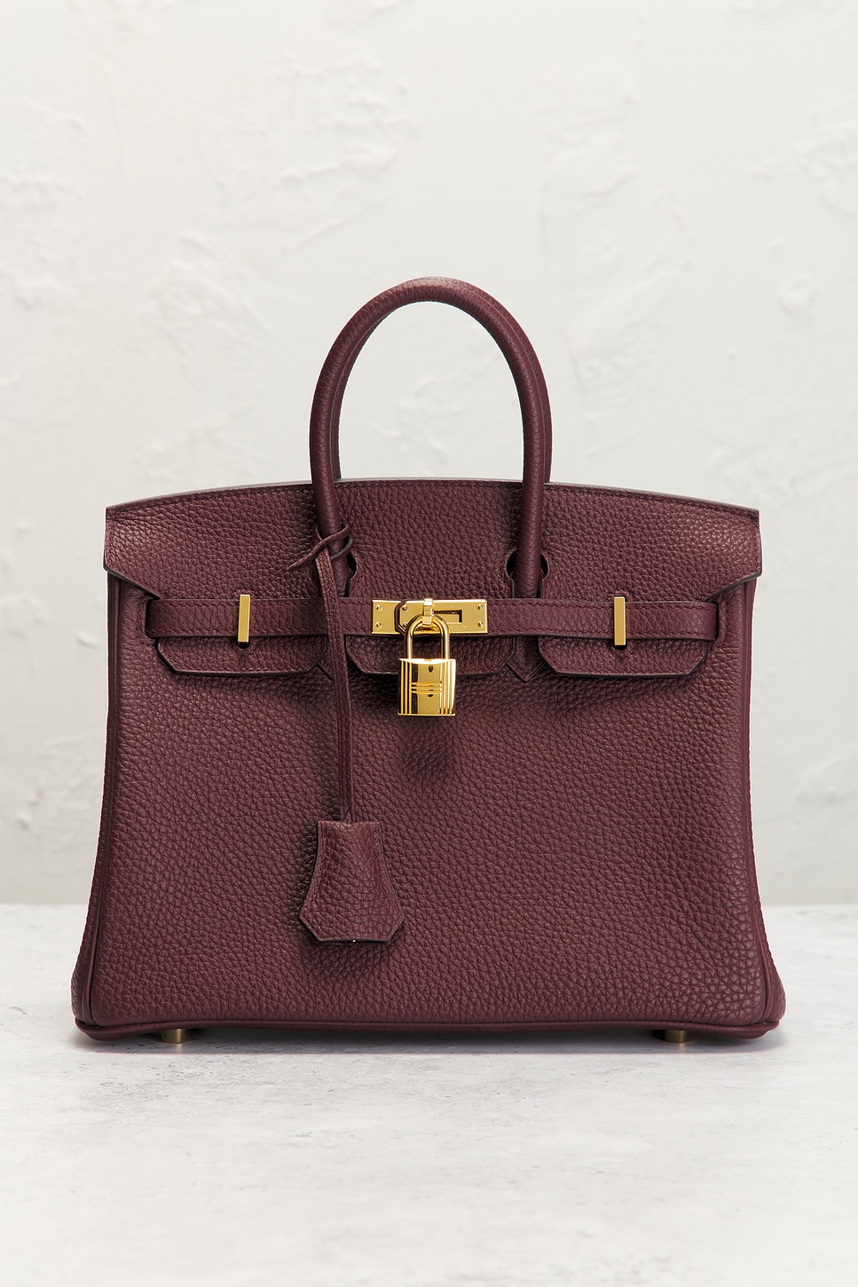 Pre-owned Hermes Togo A Stamp Birkin 25 Handbag In Bordeaux