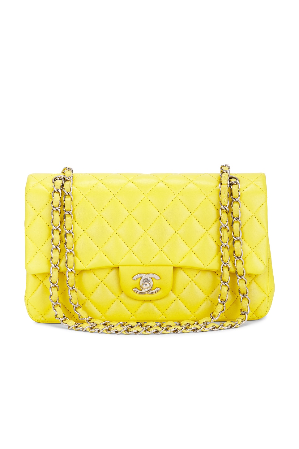 Pre-owned Chanel Matelasse Lambskin Turnlock Chain Flap Shoulder Bag In Yellow