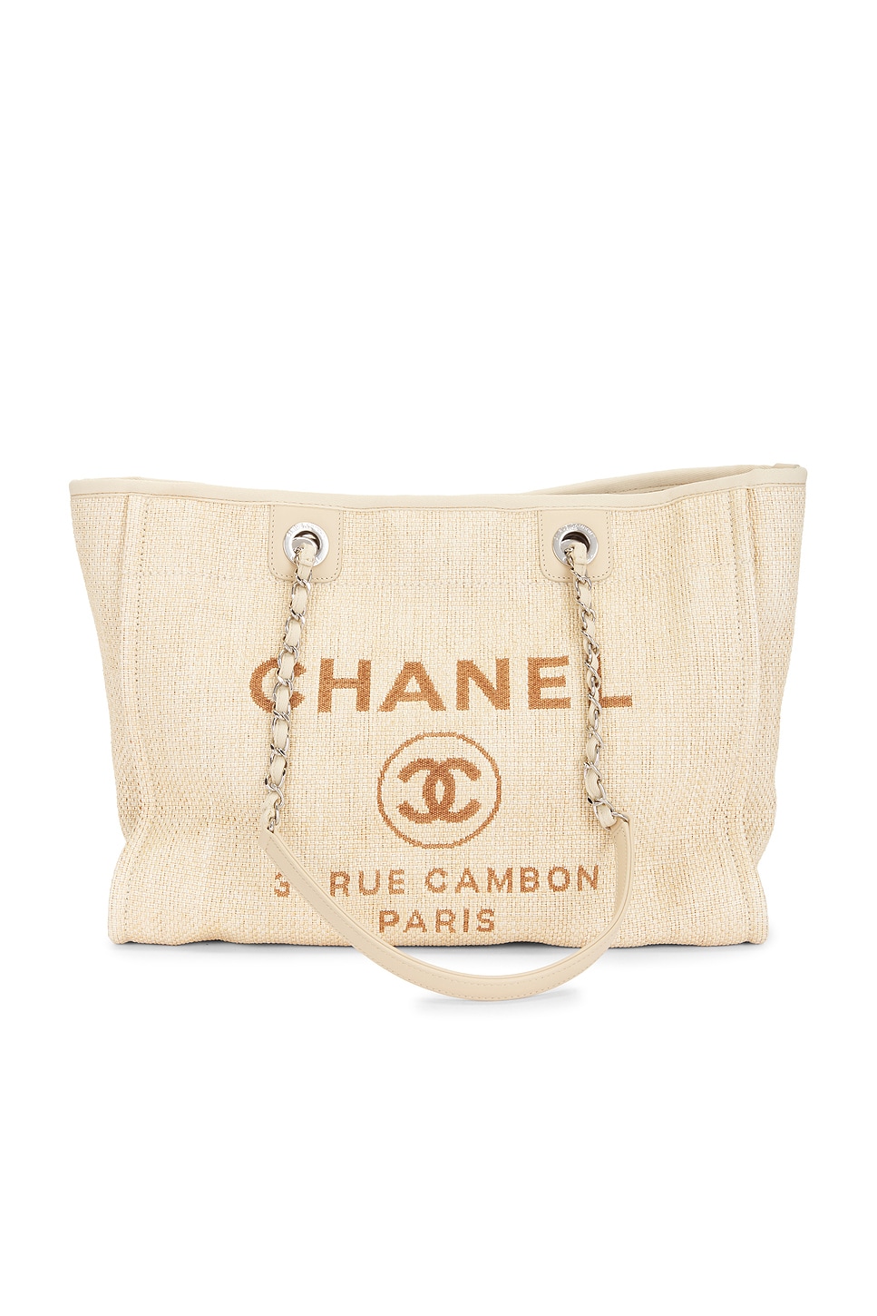 Pre-owned Chanel Straw Deauville Tote Bag In Beige