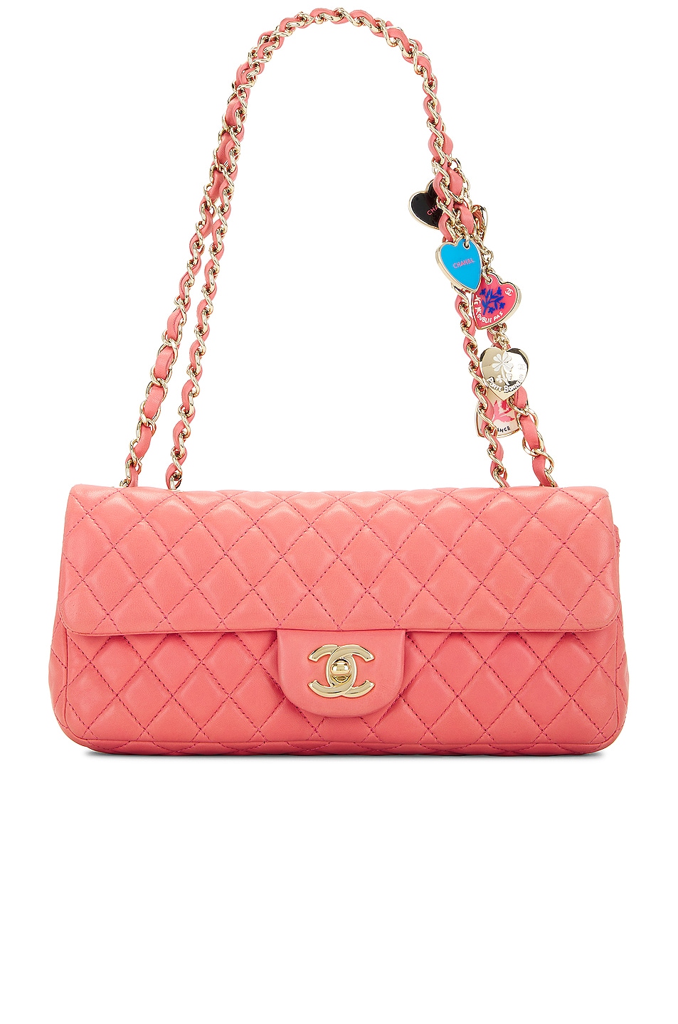 Matelasse East West Valentine Charms Lambskin Single Flap Double Chain Bag in Pink