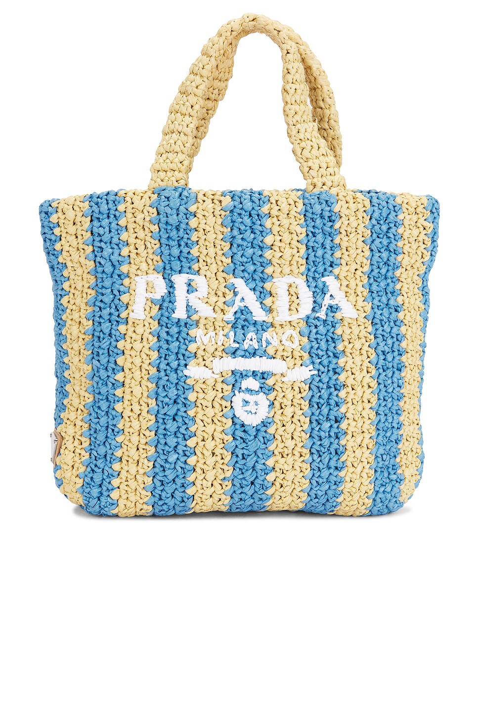 prada Prada Raffia Striped Tote Bag