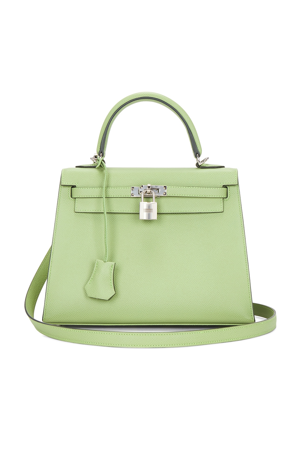 Pre-owned Hermes Epsom Kelly Sellier 25 Handbag In Vert Criquet