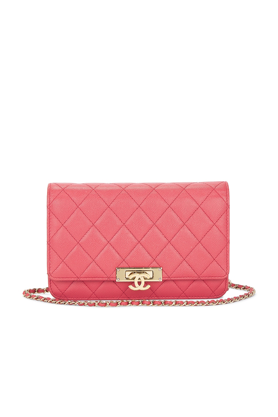 Pre-owned Chanel Caviar Golden Class Wallet On Chain In Pink