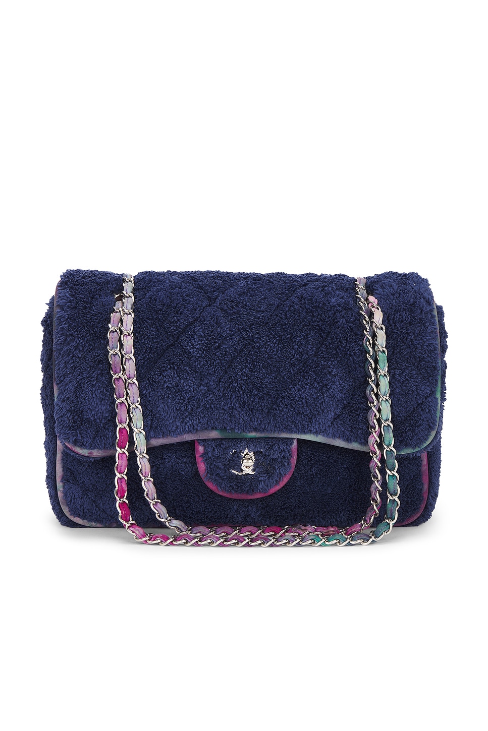 Pre-owned Chanel Terry Cloth Maxi Flap Bag In Blue