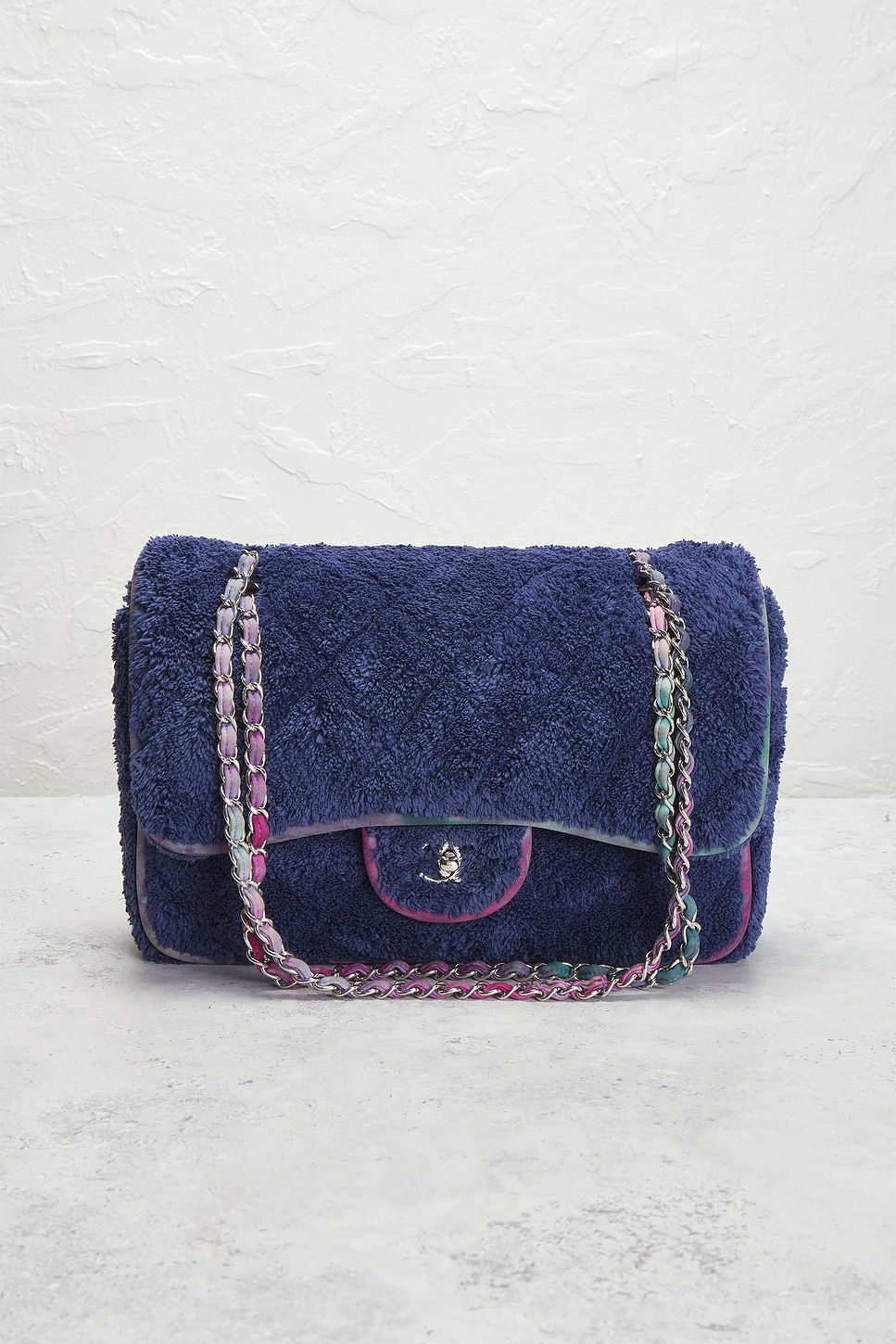 Pre-owned Chanel Terry Cloth Maxi Flap Bag In Blue