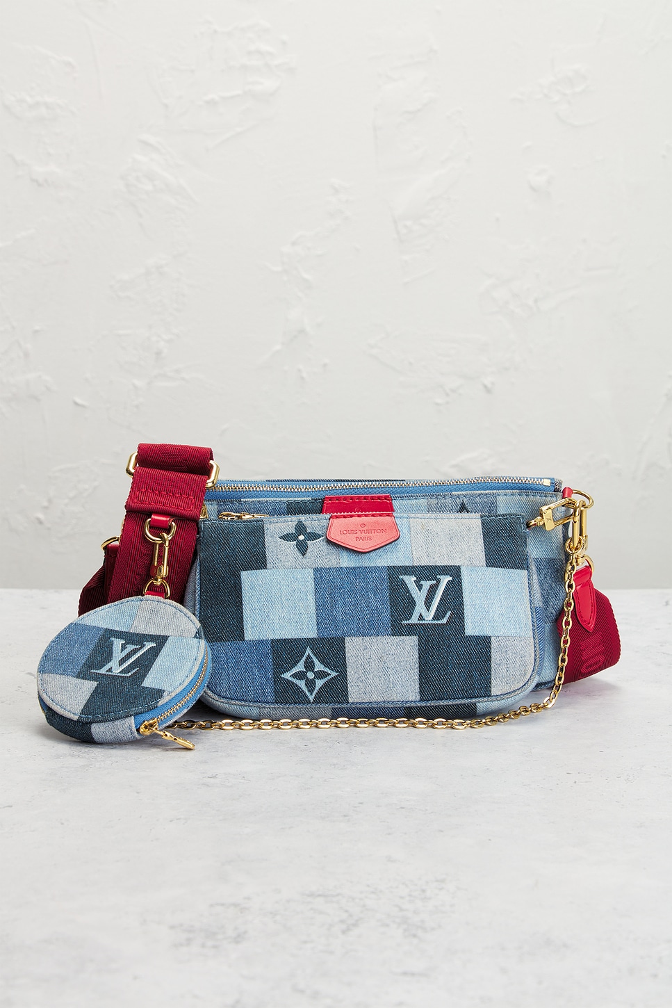 Pre-owned Louis Vuitton Denim Damier Pochette Accessoires Shoulder Bag In Blue